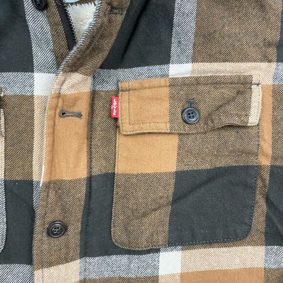 Levi's Brown and Tan Plaid Jacket with Gray Hood - Picture 3 of 9